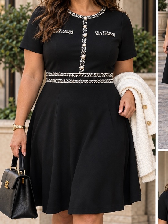 Dresses & Skirts - Plus size Black Fit-and-Flare Dress with tweed trim 1X **2 for 20**